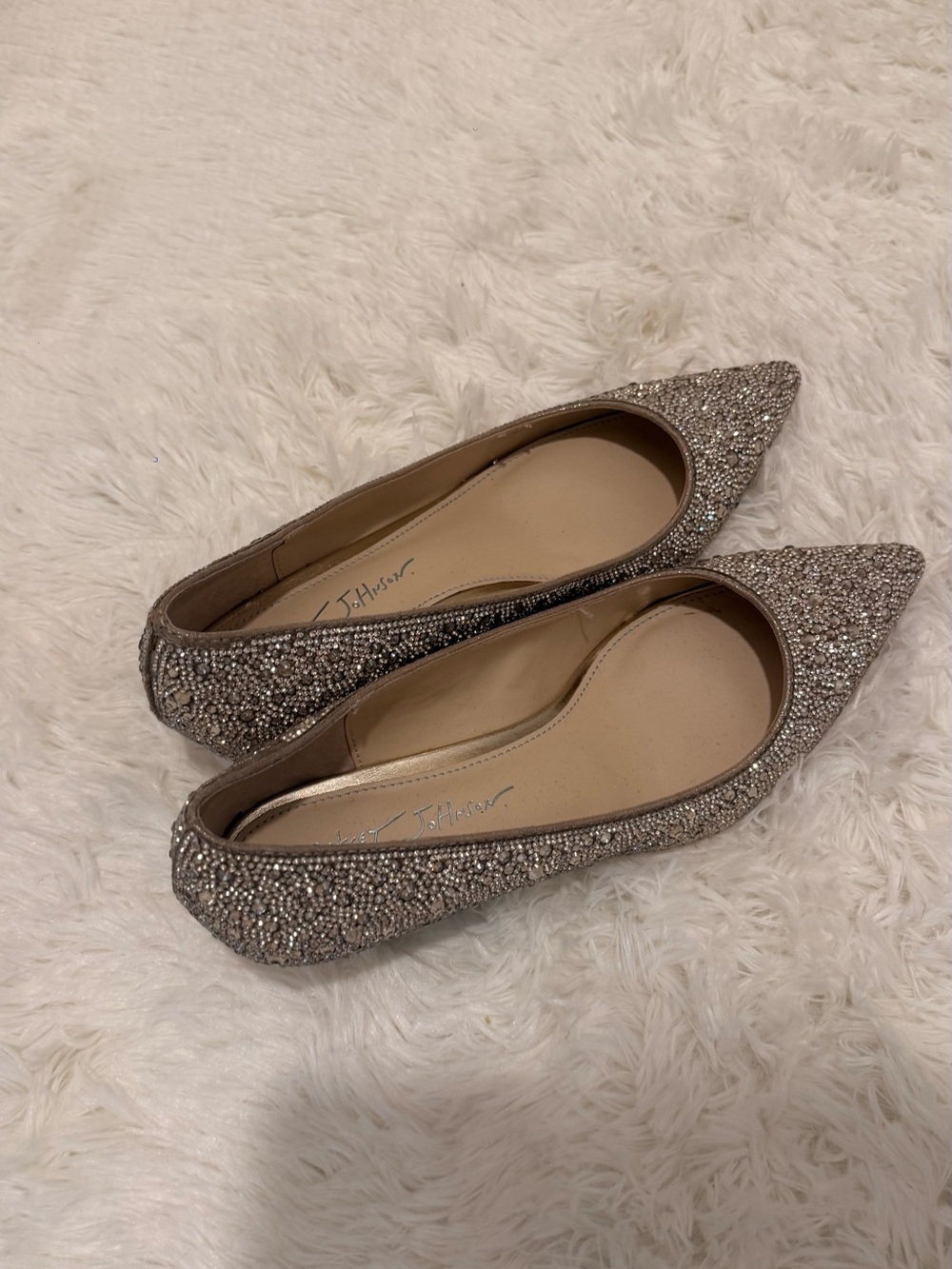 Betsey Johnson Embellished Pointed Toe Flats - Gold Crystal